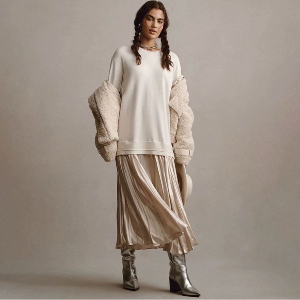 NEW By Anthropologie Long-Sleeve Pleated Twofer Sweater Midi Dress